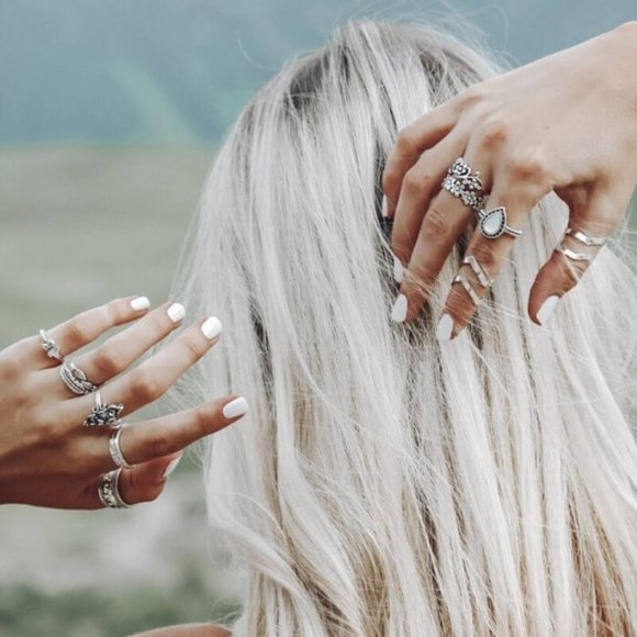 Boho Chic Rings Antique Silver Style 13-Pcs - Picture 2 of 4